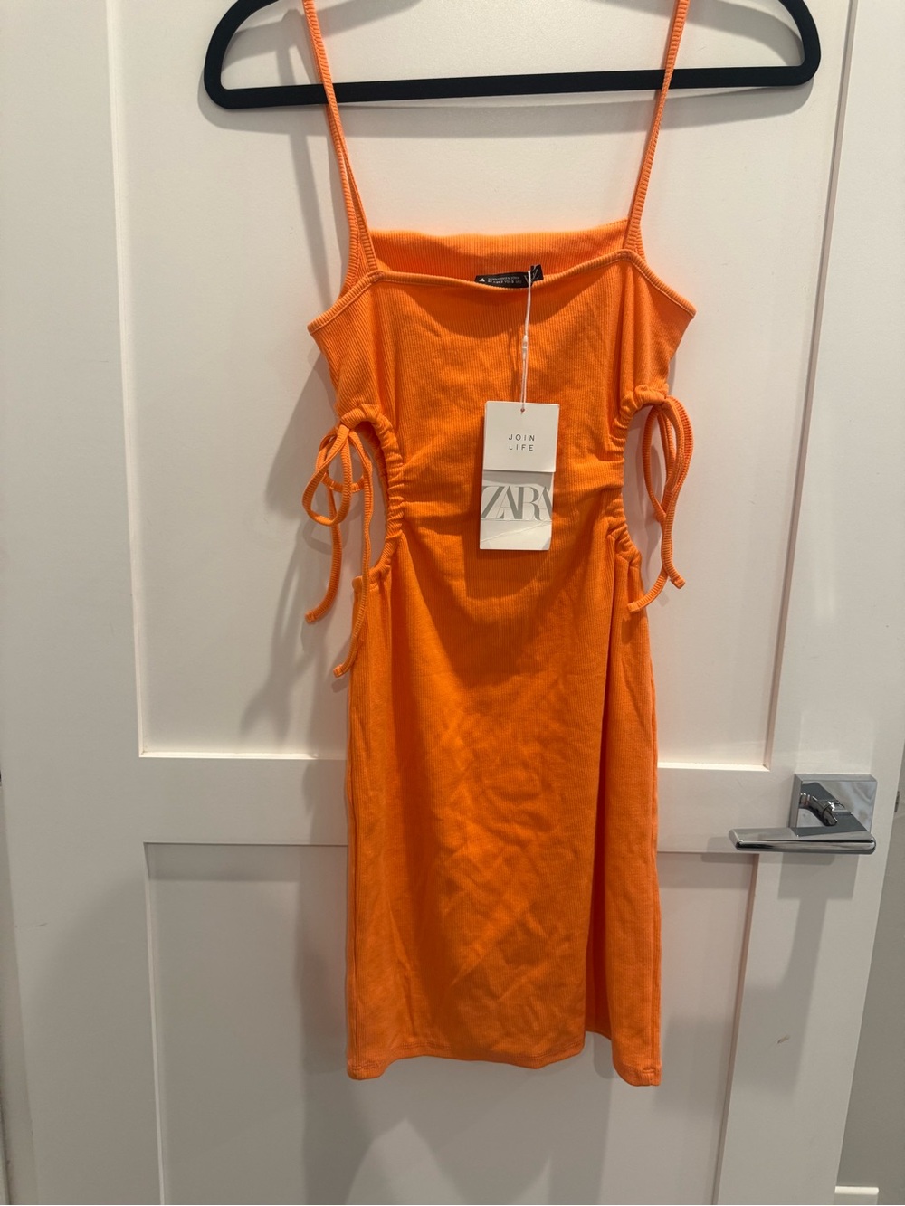 ZARA Bright Orange Mini Dress with Side Cutouts NWT